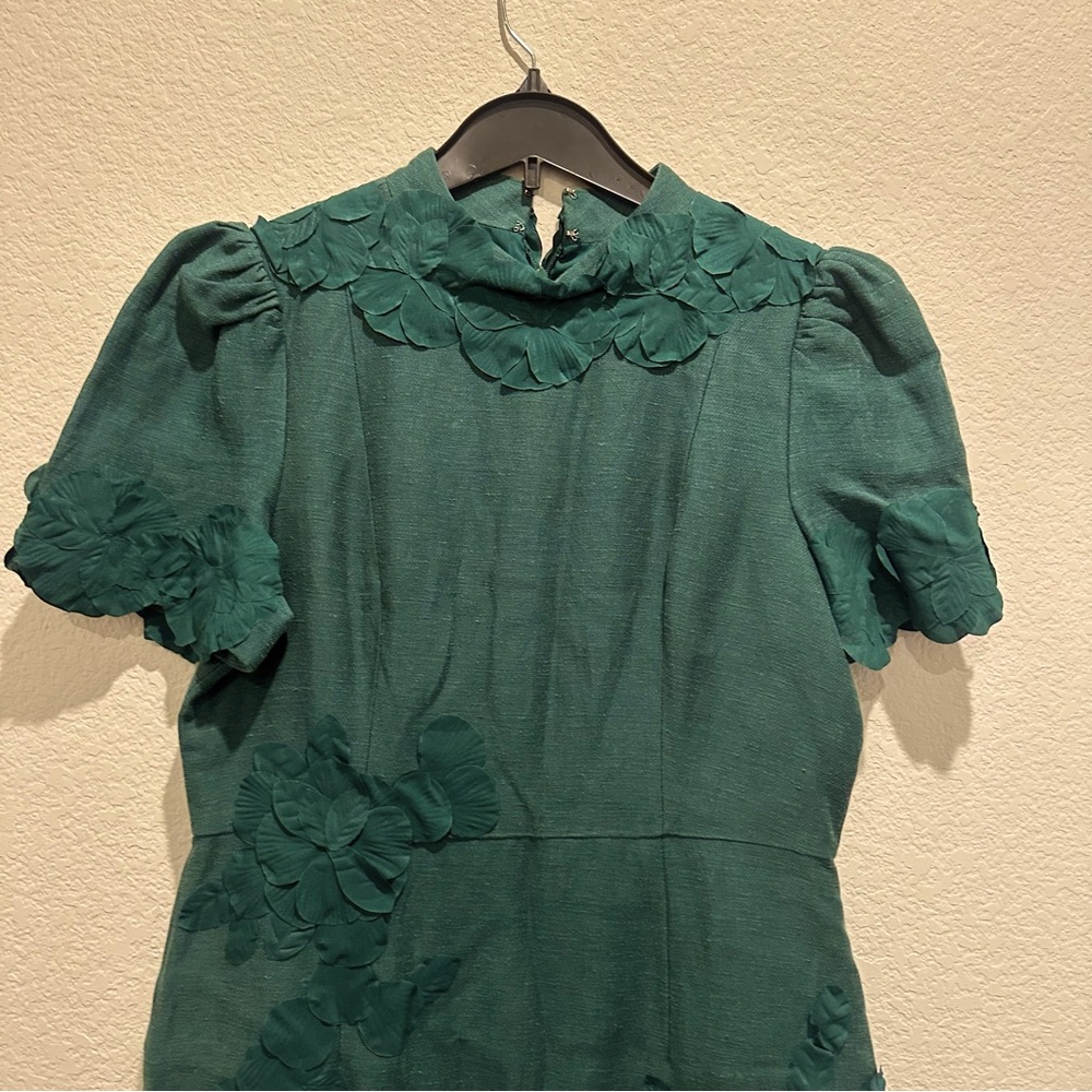 ANTONIO MELANI Emerald Green Midi Dress with Puff Sleeves - Picture 4 of 10